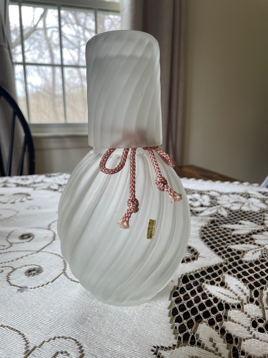 Other - Frosted Swirl Glass Bedside Tumble Up Carafe with Pink Cord Accent Vintage